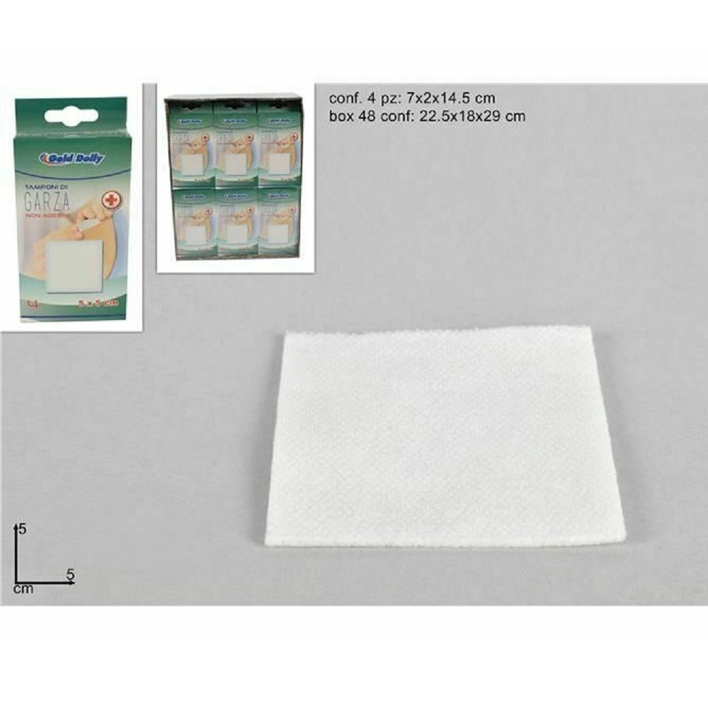 Trade Shop - Set 24 Confezioni 4 Pezzi Cerotto Tamponi Di Garza Medicazione 5x5cm R007346 -