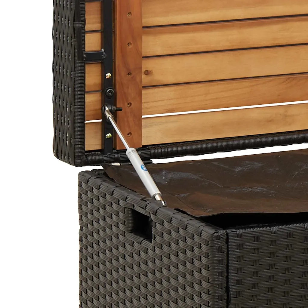 Panca Portaoggetti Nera 100x50x52 cm Polyrattan e Legno Acacia 365949