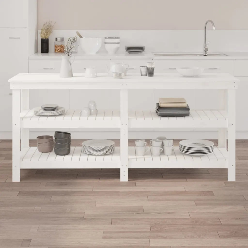Banco da Lavoro Bianco 181x50x80 cm in Legno Massello di Pino 823655