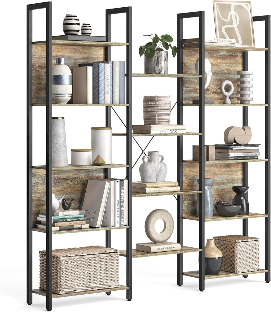 VASAGLE Libreria, Scaffale Portaoggetti, con 14 Ripiani, Struttura in Metallo, Soggiorno Studio Ufficio, Stile Industriale, 24 x 158 x 166 cm, Rovere Dorato e Bianco Opaco LLS107YA01