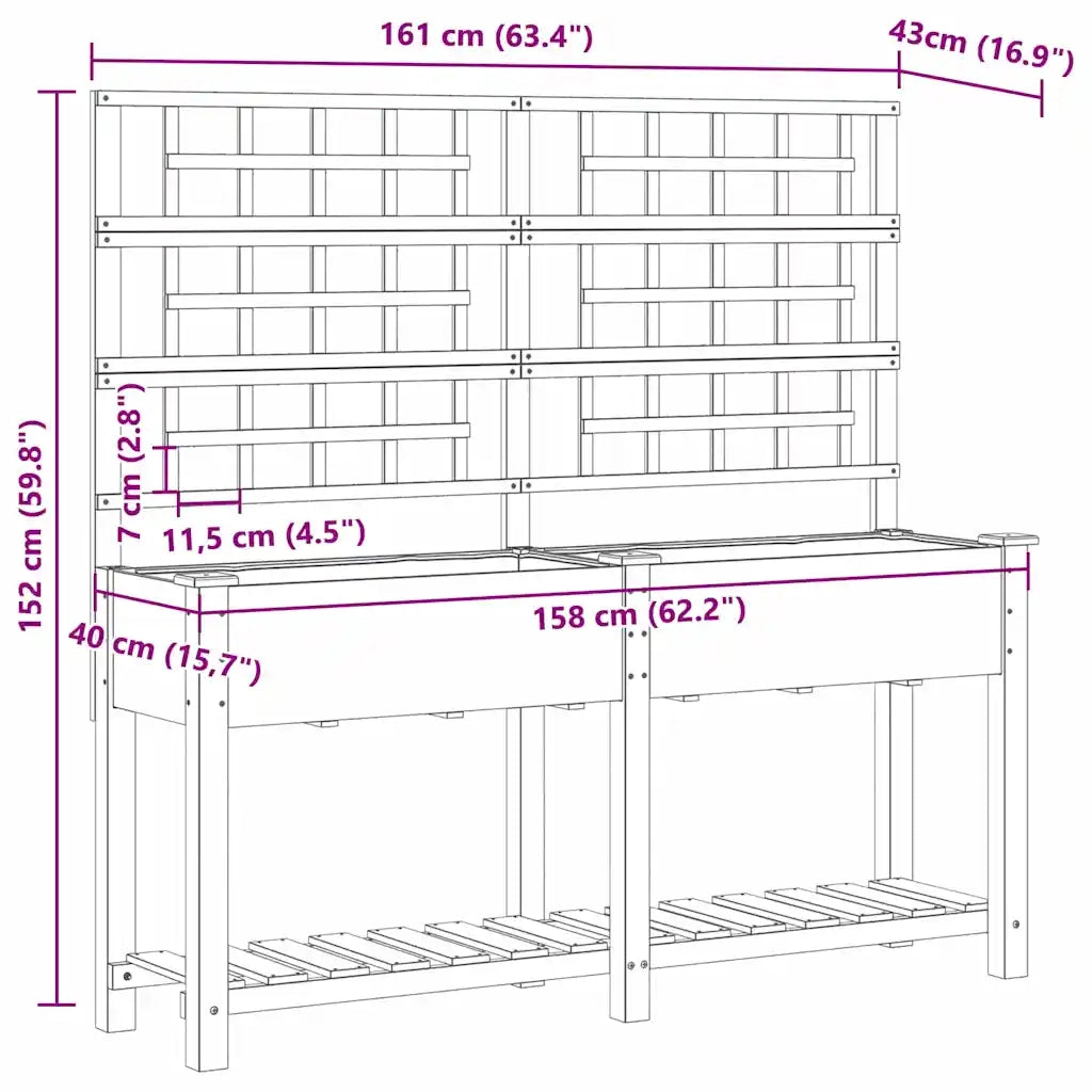 Fioriere | Cassetta per fiori | Vaso da giardino con lo scaffale Beige 161 x 46 x 152,5 cm