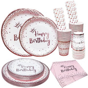 Servizio da Tavola per Festa Rosa Oro, Set Completo per Festa, Materiale Ecologico, Ideale per Ragazze, Donne e Decorazioni da Festa