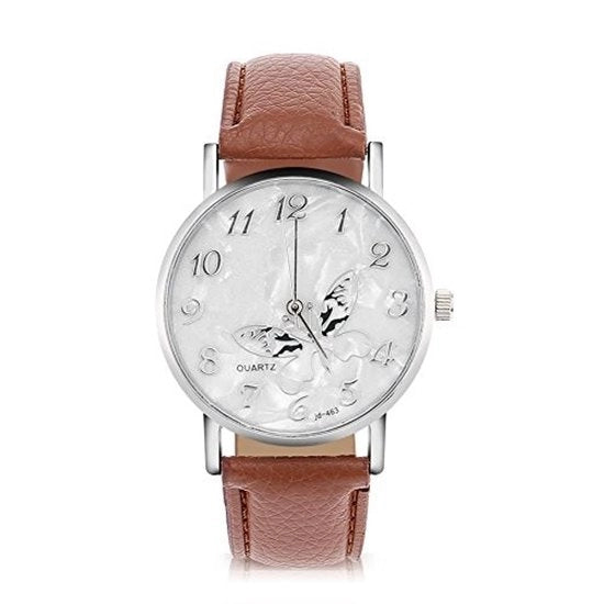 Orologio da Donna Analogico - Cassetta Oraria Circolare 3,5 cm - Cinturino in Pelle PU - Disegno Farfalla - Peso Leggero 26 g - Orologio da Donna