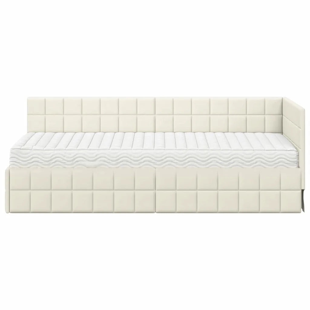 Letto singolo | Letto per adulti | Struttura Letto Angolare con Materasso 2 pcs Crema Velluto