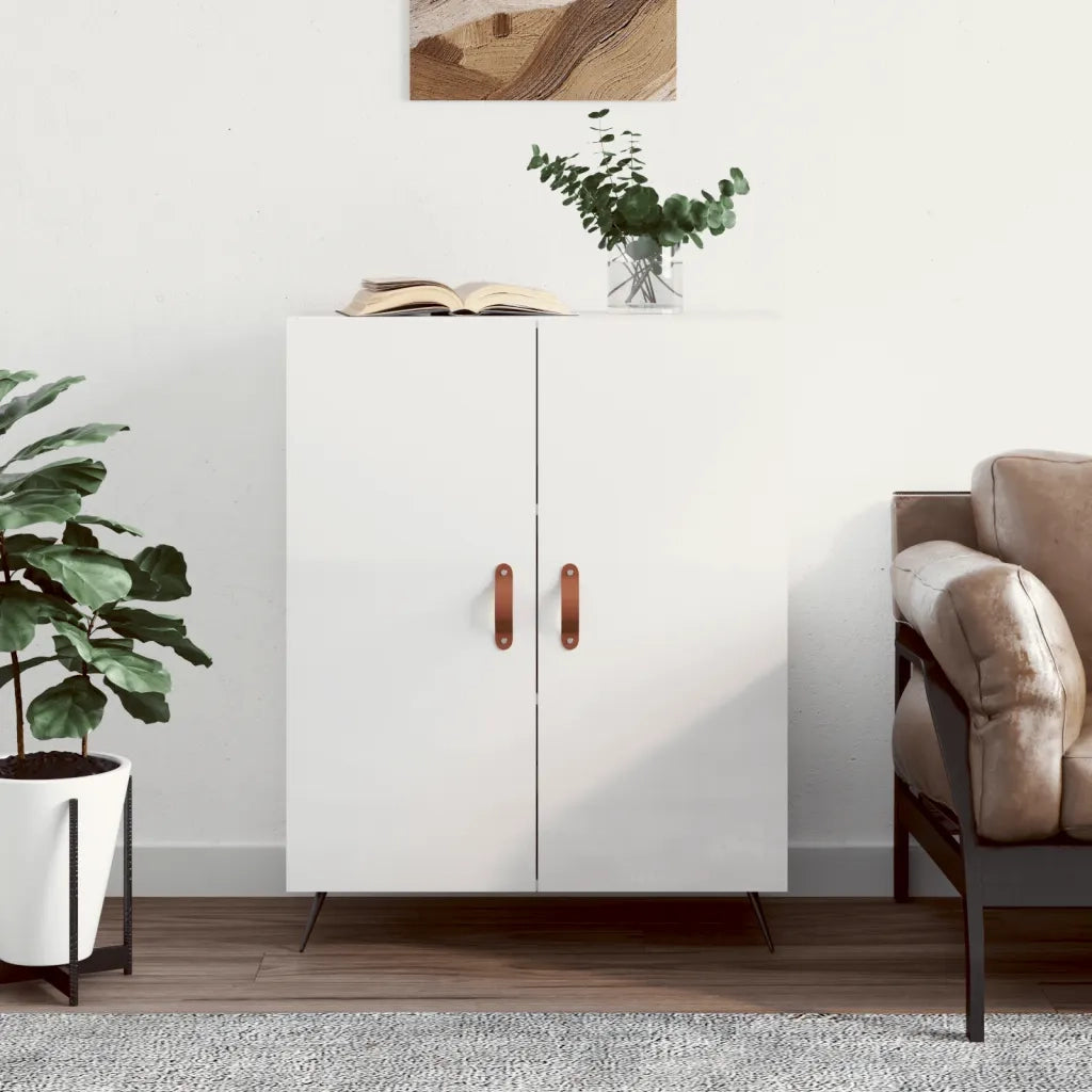 Credenza | Madia | Buffet da pranzo | Armadio da pranzo 69,5x34x90 cm in Legno Multistrato Bianco Lucido