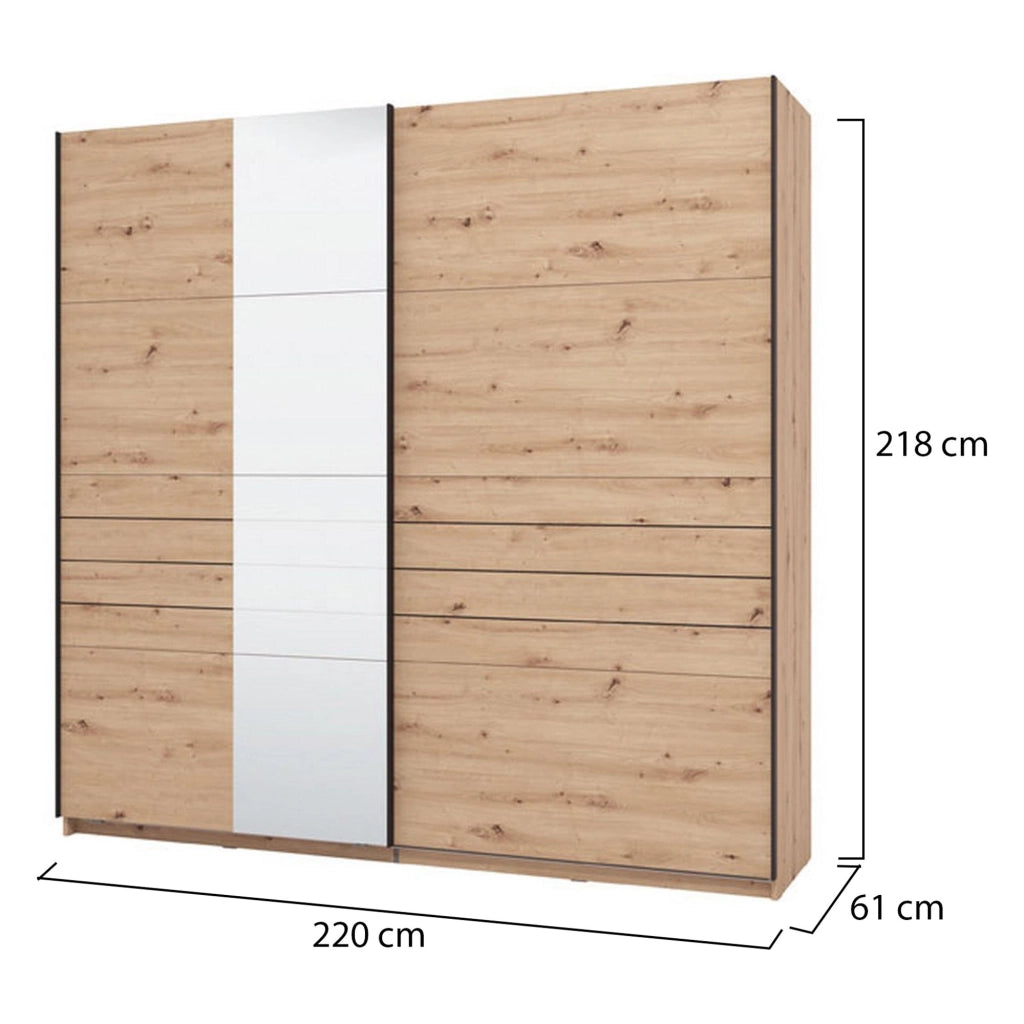 Armadio Camera da Letto Spartano, Guardaroba Grande Appendiabiti, 220x217.5h cm Marrone Rovere Nodi
