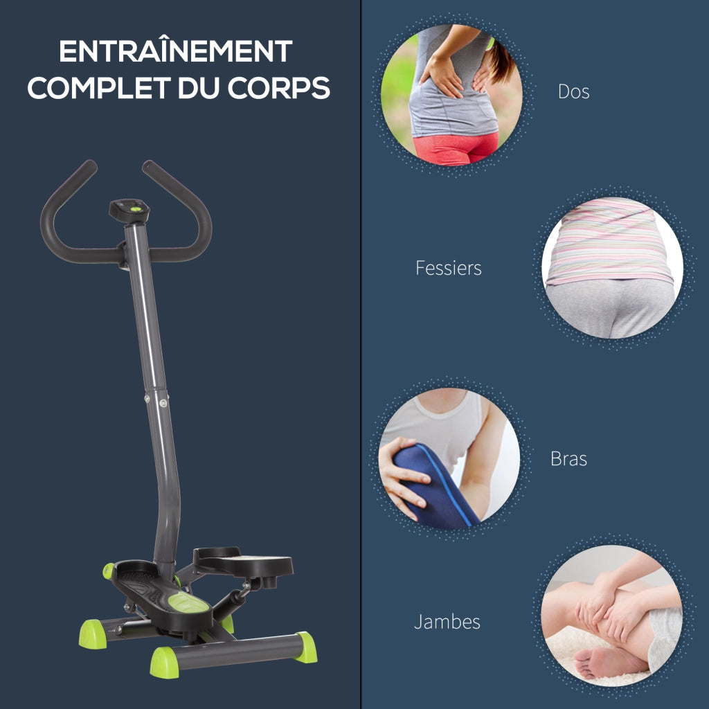 Stepper Fitness con Manubrio ¨C zephmum ¨C Schermo LCD, Resistenza Regolabile, Grigio Verde Nero