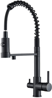 3 viei rubinetto da cucina, rubinetto da cucina rotativo 360° con filtro acqua, rubinetto da cucina ad alta pressione con uscita flessibile, rubinetto da cucina 3 vie con 2 maniglie, acciaio inossidabile, nero