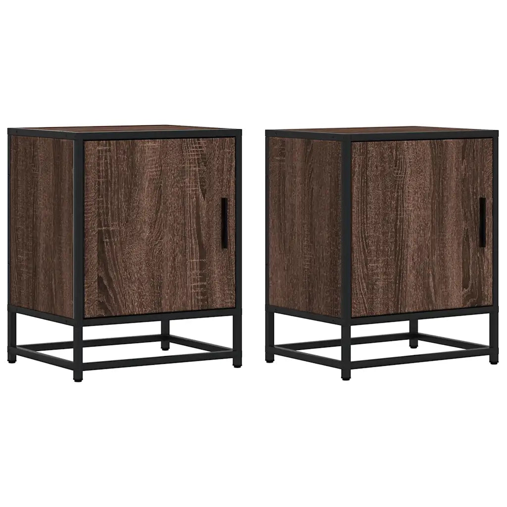 Comodini Rovere Marrone 2 pz Legno Multistrato e Metallo 848718