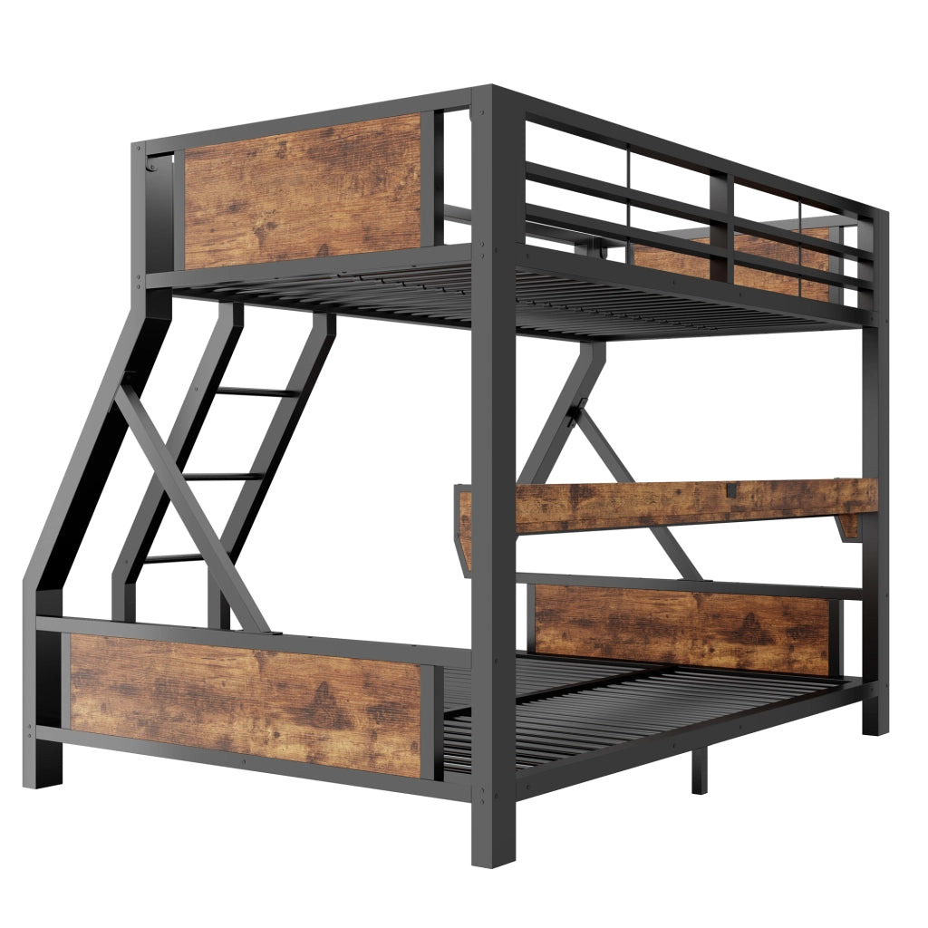 letto a castello metallo e legno nero 145 x 204 cm
