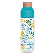 Bottiglia d'acqua Ice 840ml con tappo in legno e motivo foglie ad acquerello Turchese Quokka