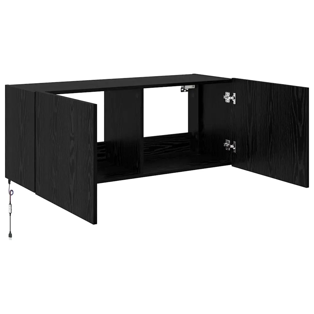 Mobile TV da parete con LED Rovere Nero 100 x 35 x 41 cm
