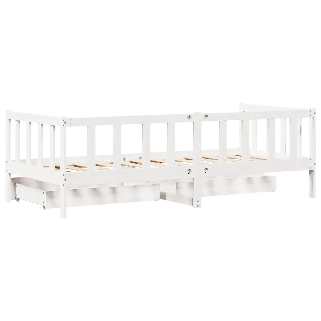 Dormeuse con Cassetti Bianco 90x190 cm Legno Massello di Pino 3302074