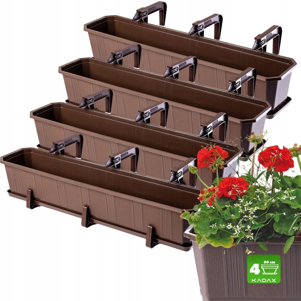 KADAX Fioriera da balcone 80 cm Supporto per vaso Maniglie 4 pezzi