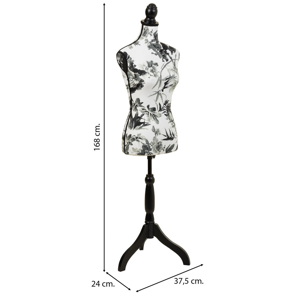 Manichino in legno e schiuma rivestito in tessuto nero 24x37,5x168h