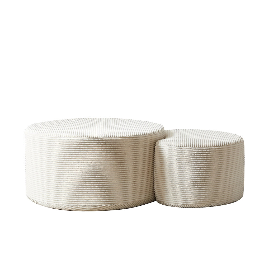 Set tavolini-Xylo-2 pezzi rotondi imbottiti pouf
