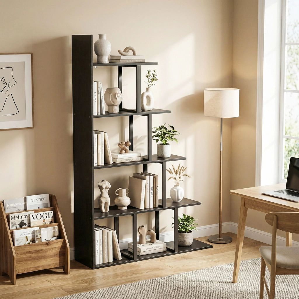 Libreria scaffale divisorio 5 livelli stile industriale ¨C zephmum ¨C nero 102x30x160 cm