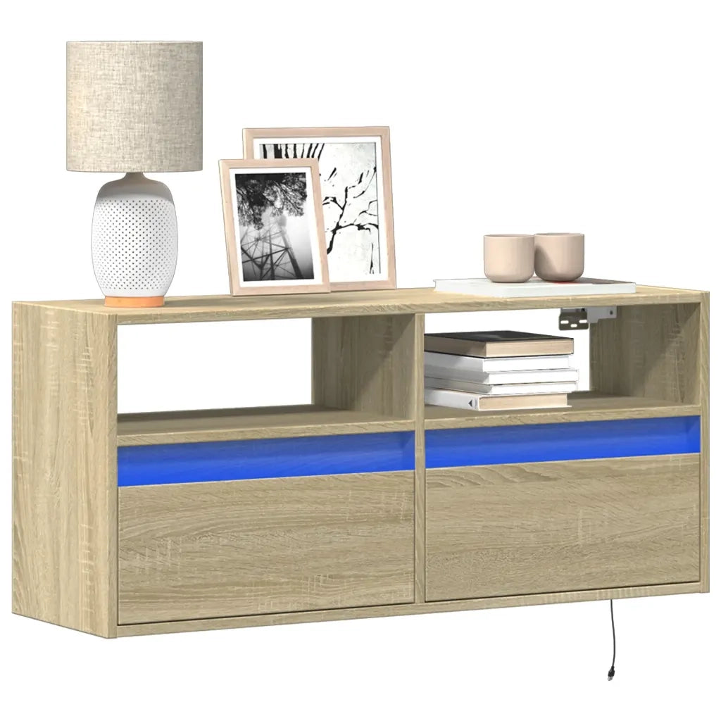 Mobile TV a Parete con Luci LED Rovere Sonoma 100x31x45 cm 852336