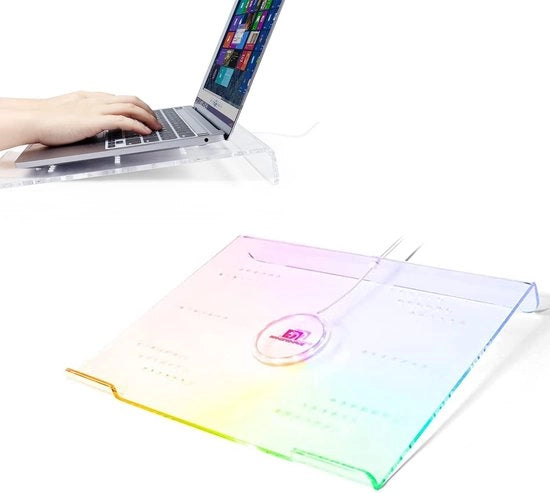 Altezza Regolabile per Laptop in Acrilato Ergonomica con Ventilazione e Illuminazione RGB - Adatta per iPad MacBook - 10 a 17.3 pollici - Altezza Regolabile per Laptop da Uso in Ufficio o Casa