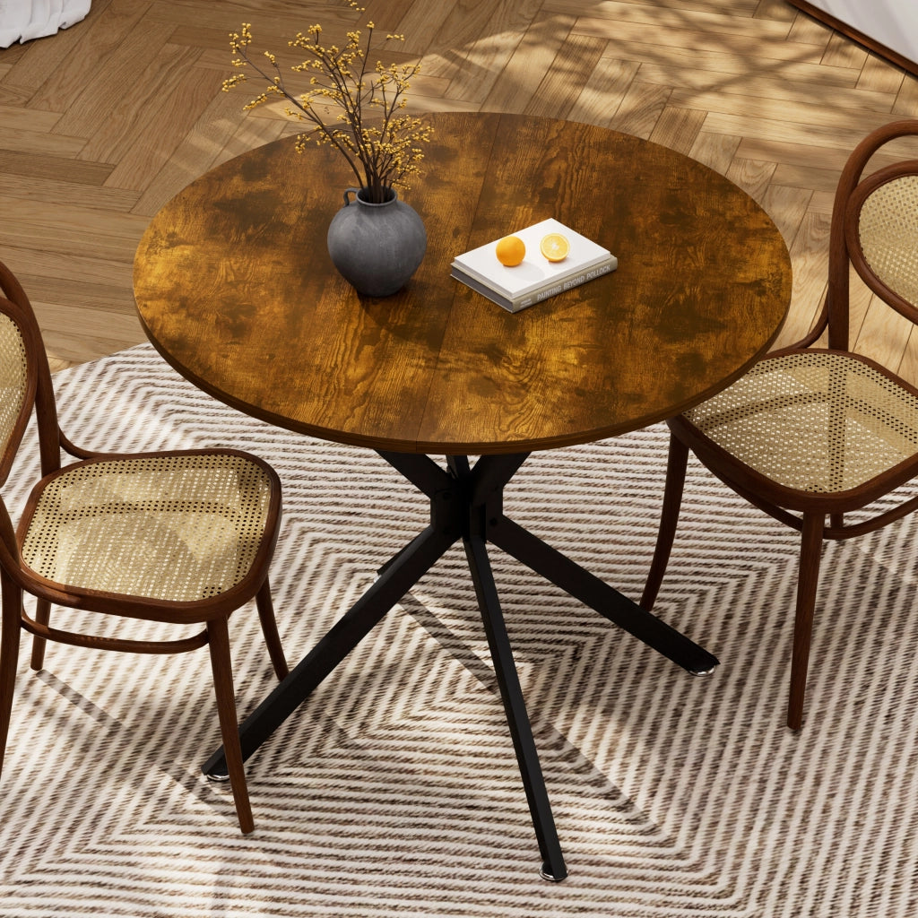 Tavolo da Pranzo Rotondo per 1 a 4 Persone con Piedini Regolabili; in Truciolare e Acciaio; 90×90×78 cm