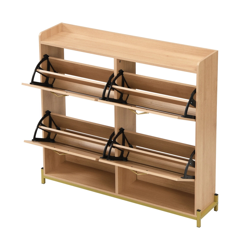 Scarpiera salvaspazio con ripiano superiore 108;5 x 24 x 100 cm in MDF rovere chiaro