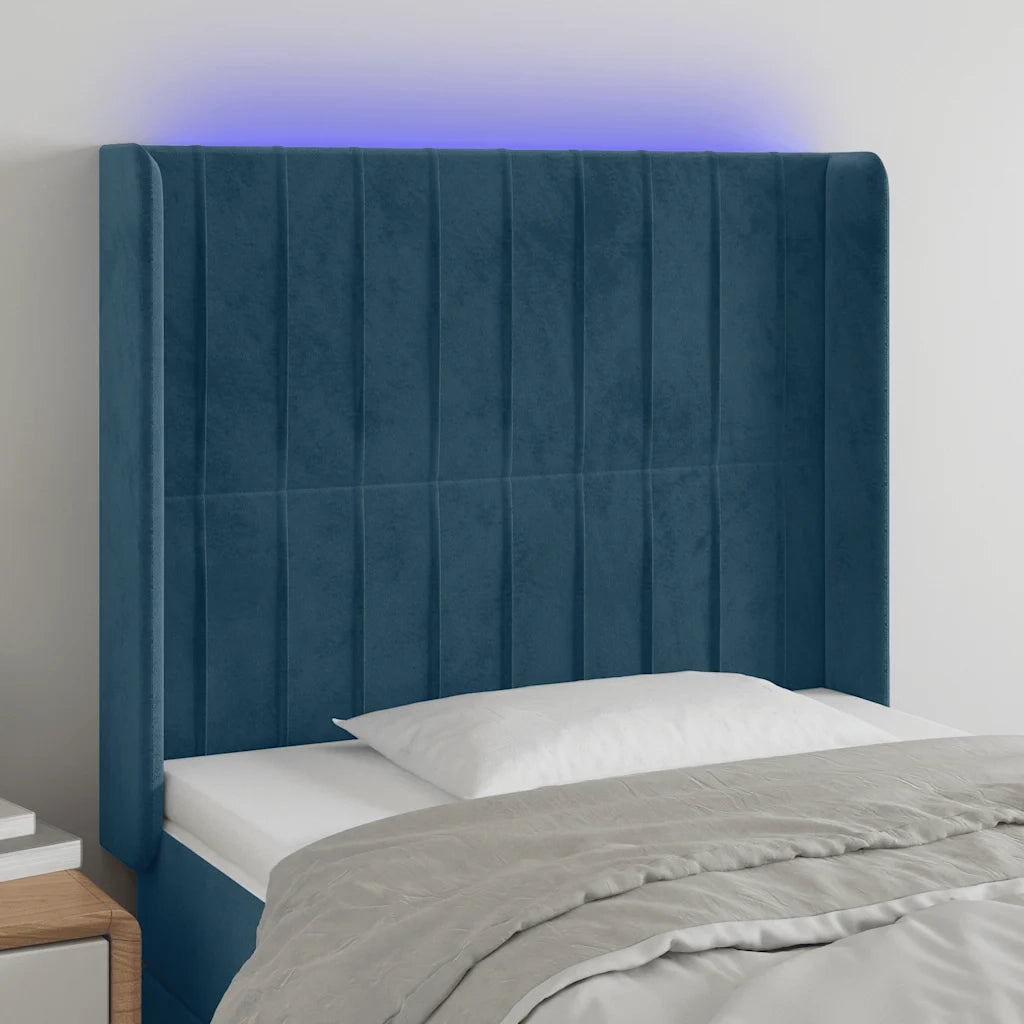 Testiera a LED Blu Scuro 103x16x118/128 cm in Velluto 3124332