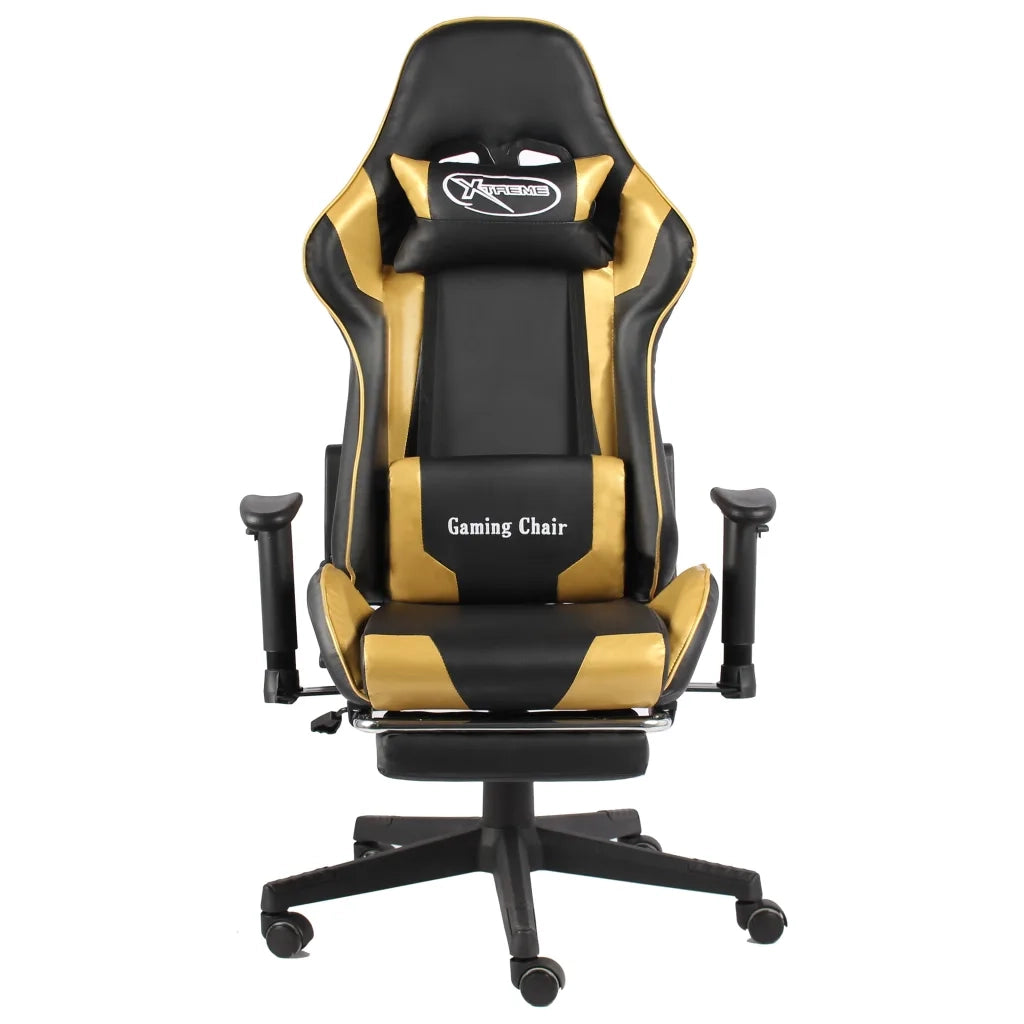 Sedia da Gaming Girevole con Poggiapiedi Oro in PVC 20498