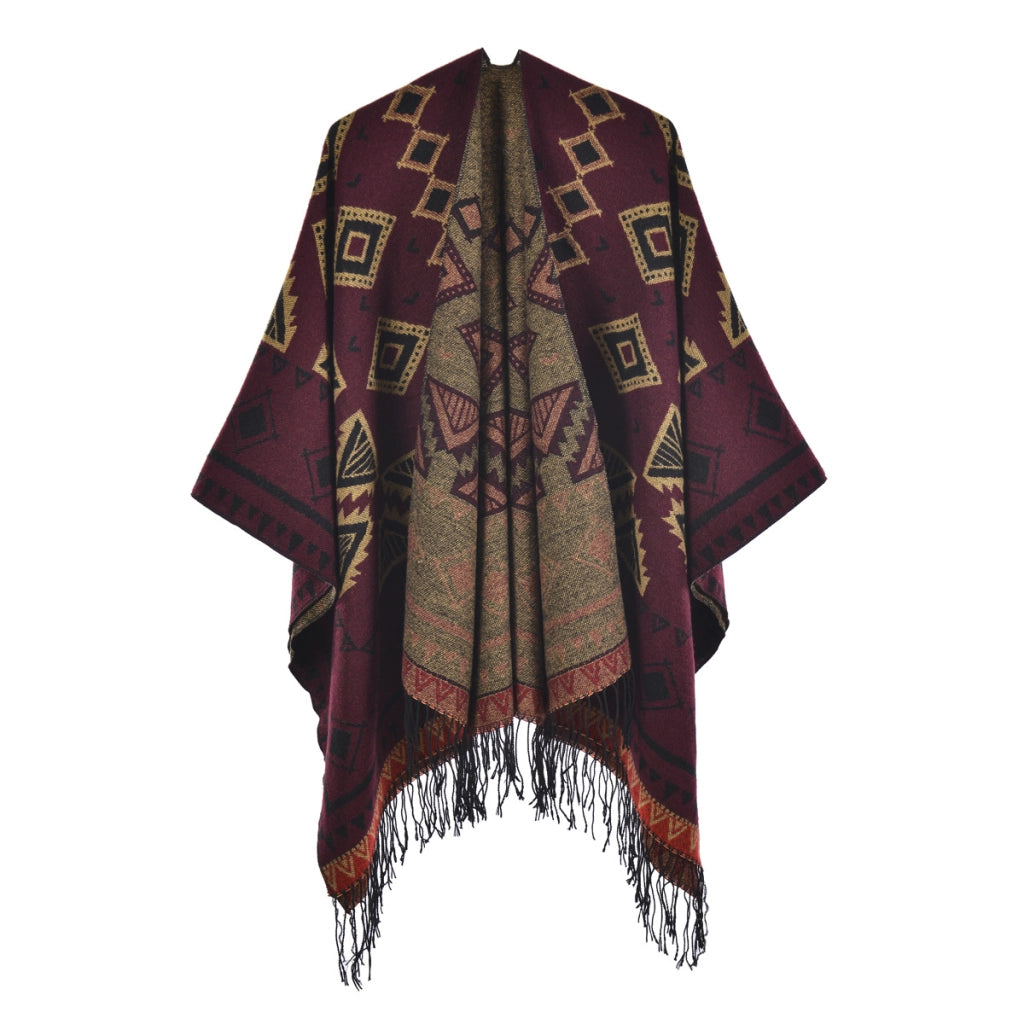Nuovo scialle da donna in cashmere con spacco e nappe boh¨¦mien.