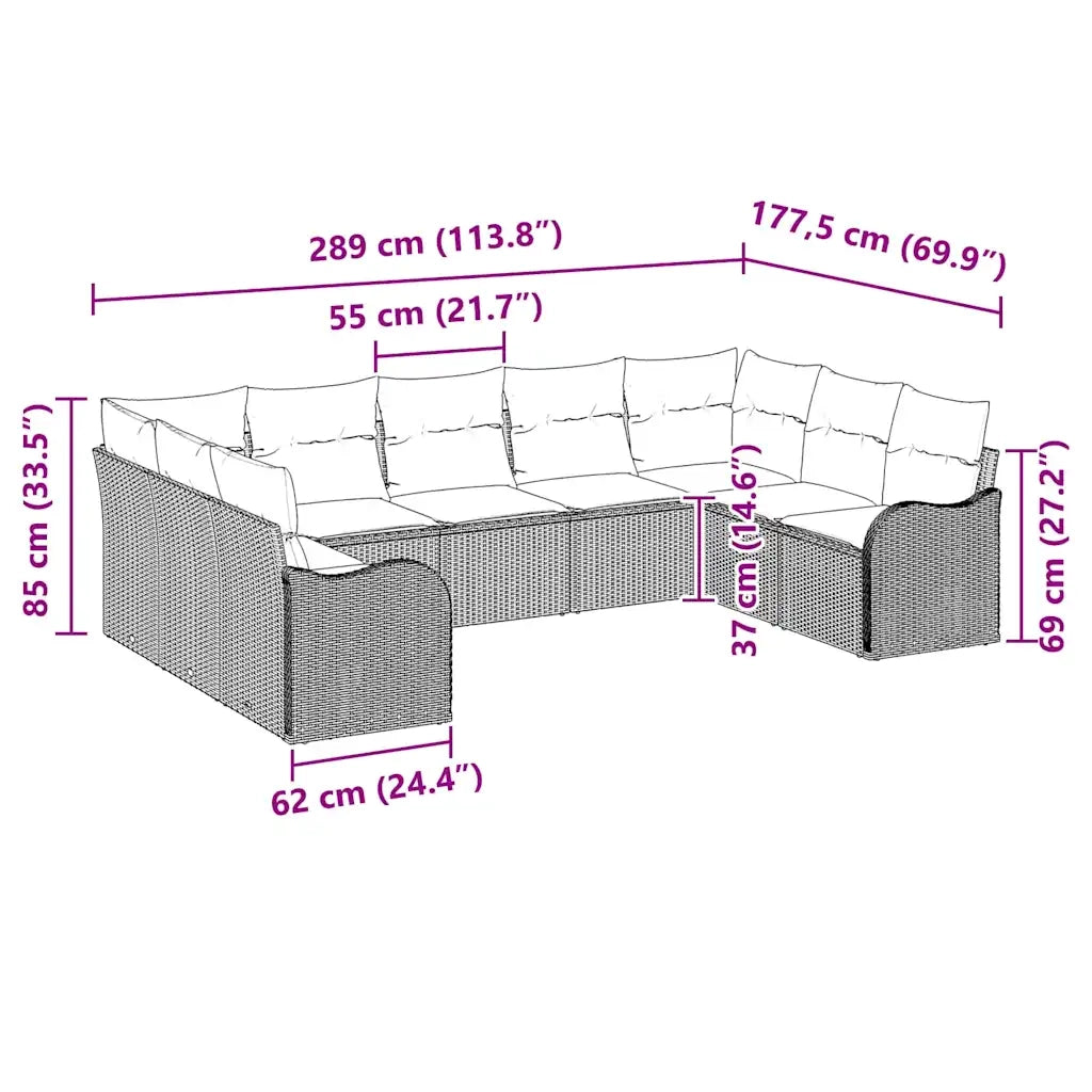 Set Divano da Giardino 9 pcs Grigio polyrattan 3345859