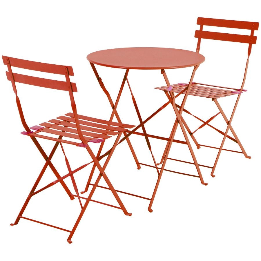SET BISTROT DA GIARDINO TERRACOTTA CON TAVOLO E 2 SEDIE PIEGHEVOLI IN FERRO