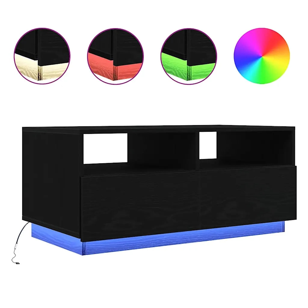 Tavolino da Soggiorno con Luci LED Rovere Nero 90x49x40 cm 862254