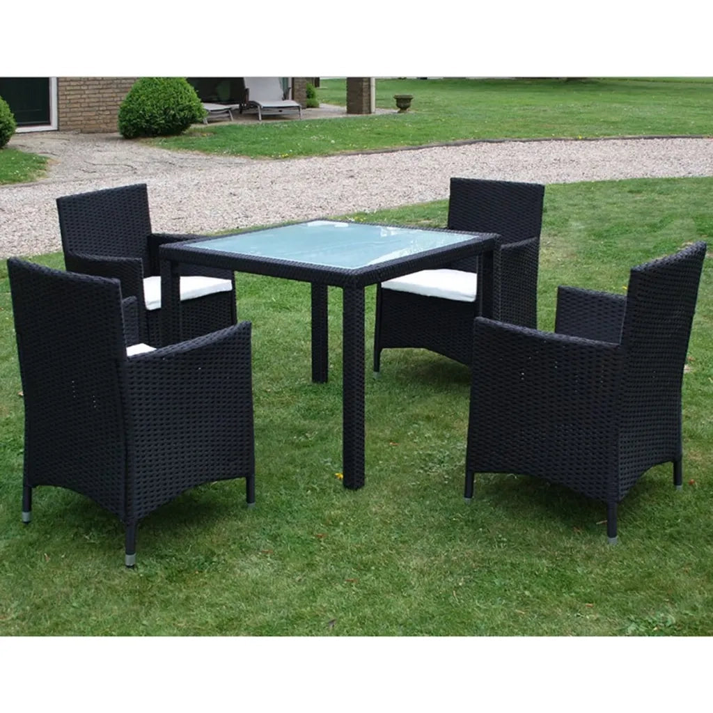 Set da Pranzo da Giardino 5 pz | Set Salotto da Giardino con Cuscini in Polyrattan Nero