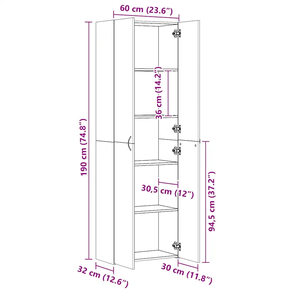 Armadio per Ufficio Bianco 60x32x190 cm in Legno Multistrato CFW9724140