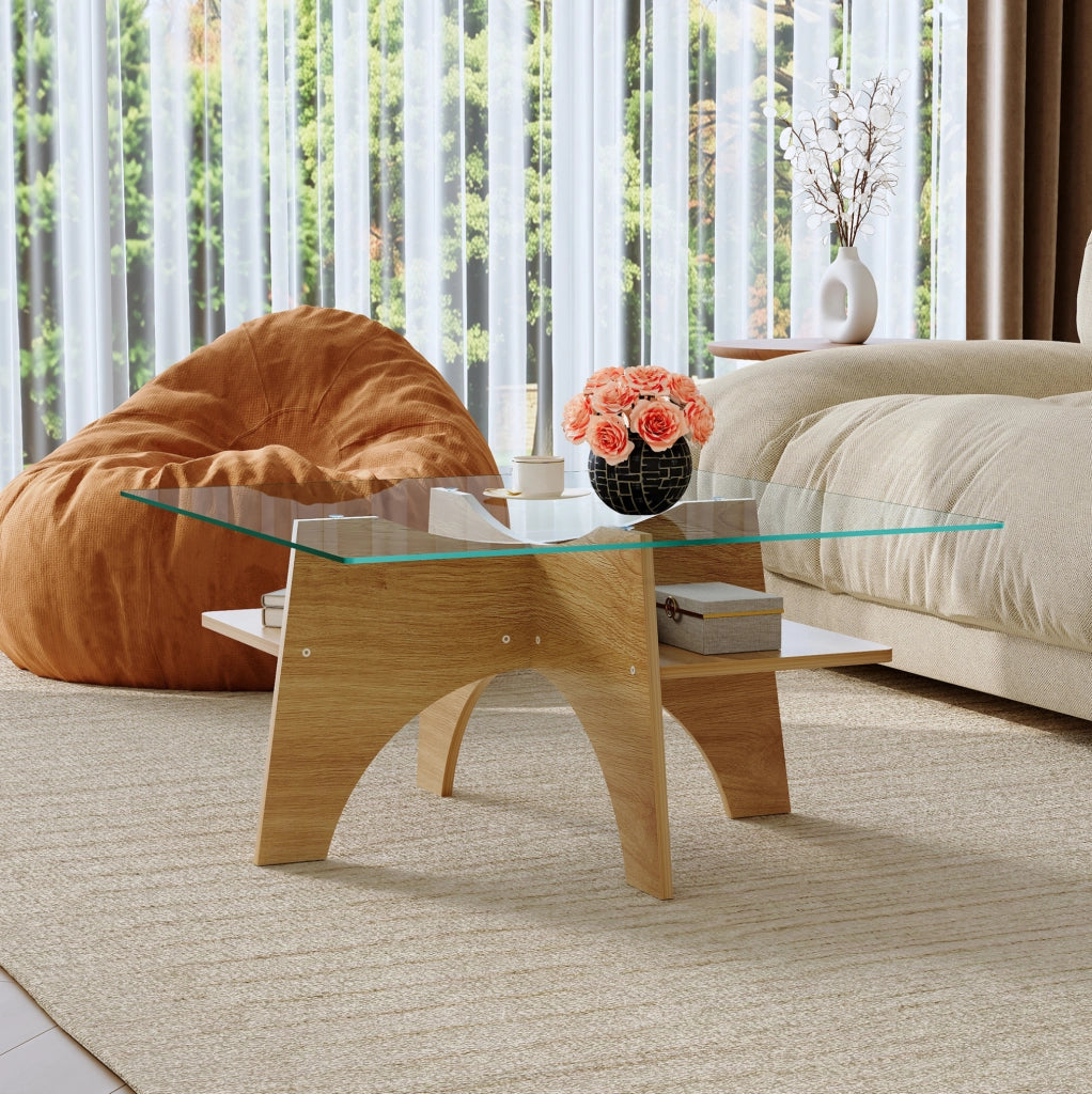 Tavolino da salotto 80x80x40 cm con piano in vetro di sicurezza; struttura in MDF; trasparente
