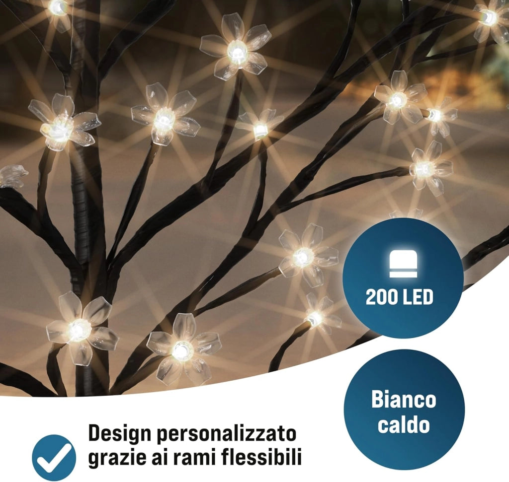 Albero Luminoso 2 pz Alberi Fiori Ciliegio 220cm 220 LED Telecomando Timer 8 Modi Illuminazione Interno Esterno Bianco Caldo