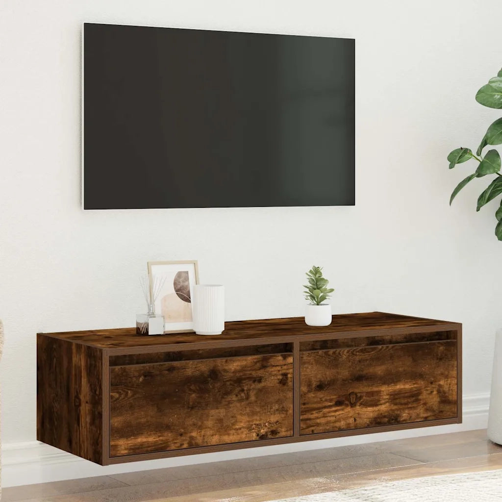 Mobile Porta TV con Luci LED Rovere Fumo 100X35,5x25 cm 860242