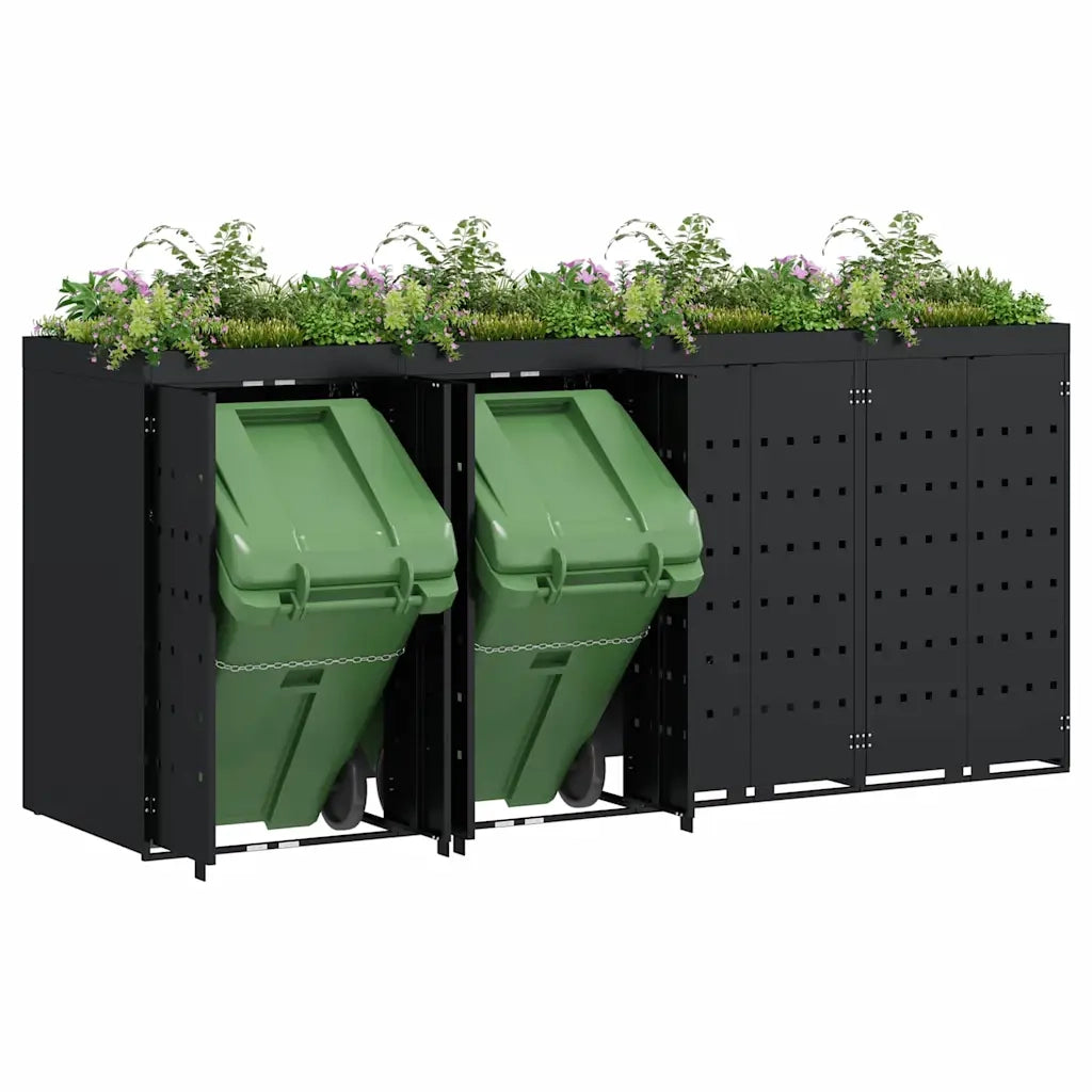 Contenitore per Rifiuti per 4 Bidoni Nero 272 x 77,5 x 121,5 cm