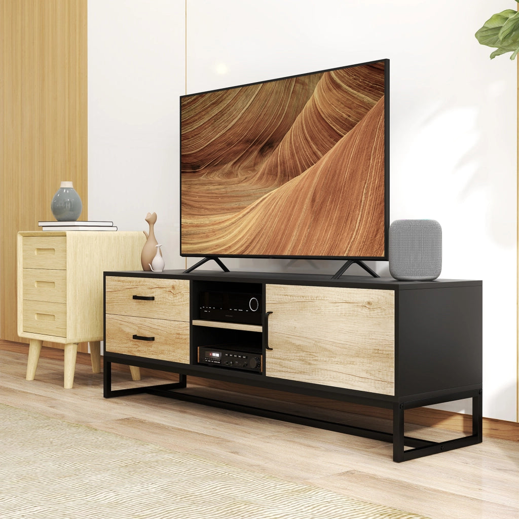 Mobile TV per televisori fino a 60 pollici ¨C Zephmum ¨C Legno naturale con ante e cassetti