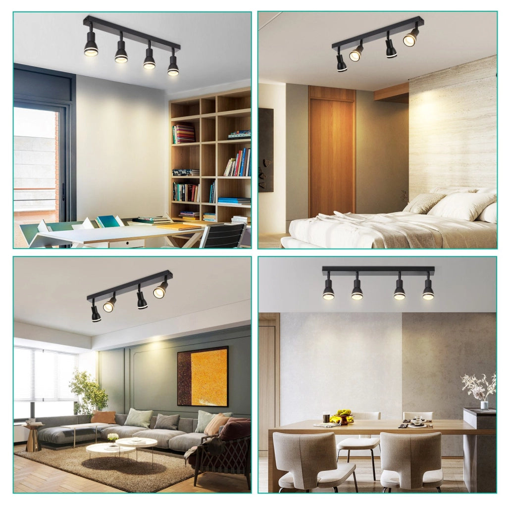 ZMH Faretto da soffitto neri 4 luci GU10 metallo orientabili per cucina ufficio soggiorno camera letto senza lampadina
