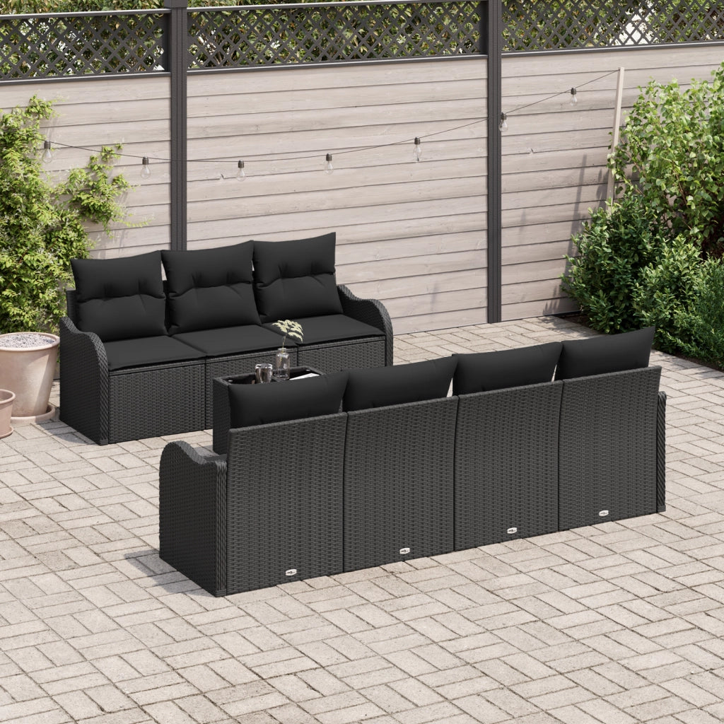Set di Divani da Giardino  8 Pezzi con Cuscini Nero Polyrattan