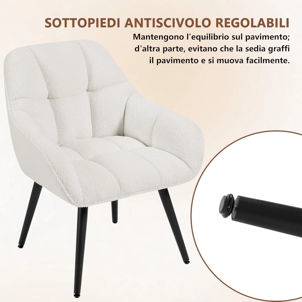 Poltrona Relax Lounge, Sedia Moderna, Poltrona per Camera da Letto Soggiorno, Poltroncina in Velluto di Agnello con Gambe in Metallo, Portata 150 kg, Crema, SKS47cm