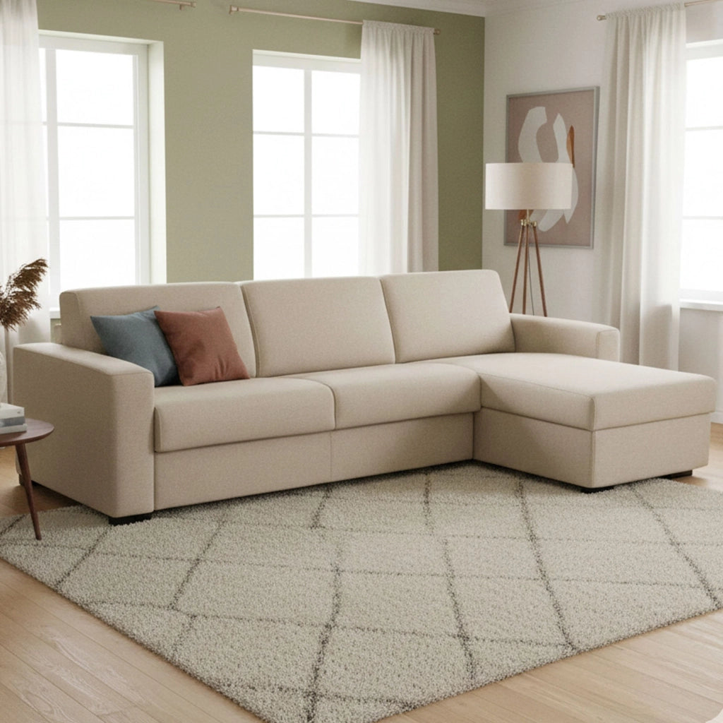 Allegria, Divano Letto con Penisola Sfoderabile Made in Italy, 260x95 cm Grigio