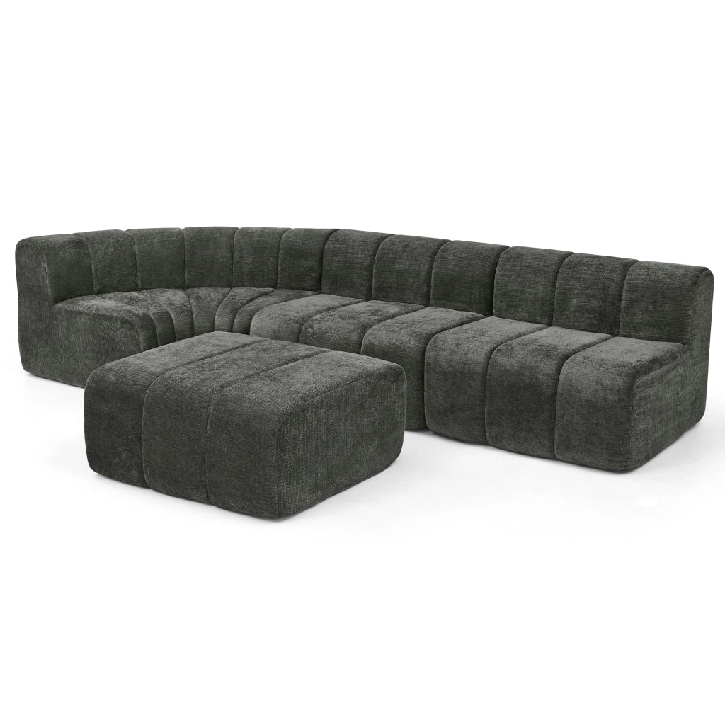 Divano angolare modulare 4 posti con moduli combinabili senza schienale e imbottitura elastica in chenille nero