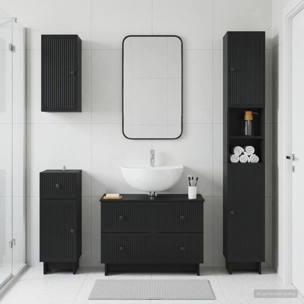Set di Mobili da Bagno da 4 Pezzi EDE Nero Legno ingegnerizzato 3417901