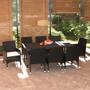 Set da Pranzo da Giardino 9 pz con Cuscini Nero in Polyrattan 3094978