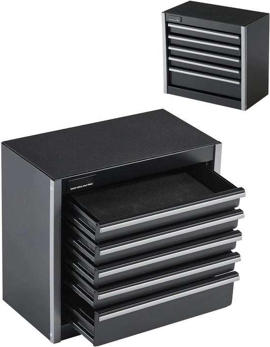 Cassetta di attrezzi metallica - 8,6 pollici, Portatile, con 5 carrello, Acciaio robusto, Materiale EVA interno, Piedini in PP, Apertura a sfera, Smaltatura a polvere, Nero