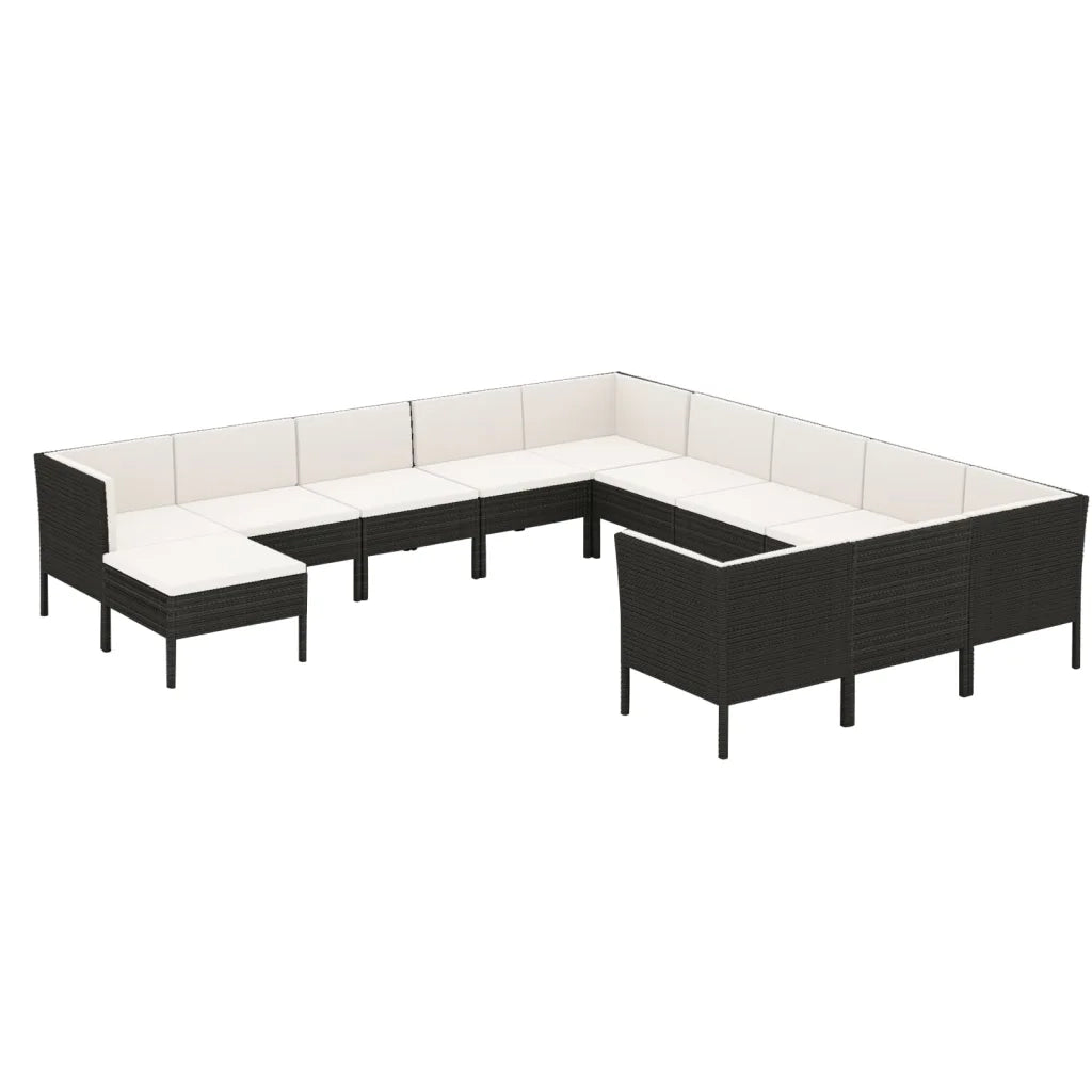Set Divani da Giardino 12 pz con Cuscini in Polyrattan Nero cod mxl 38457