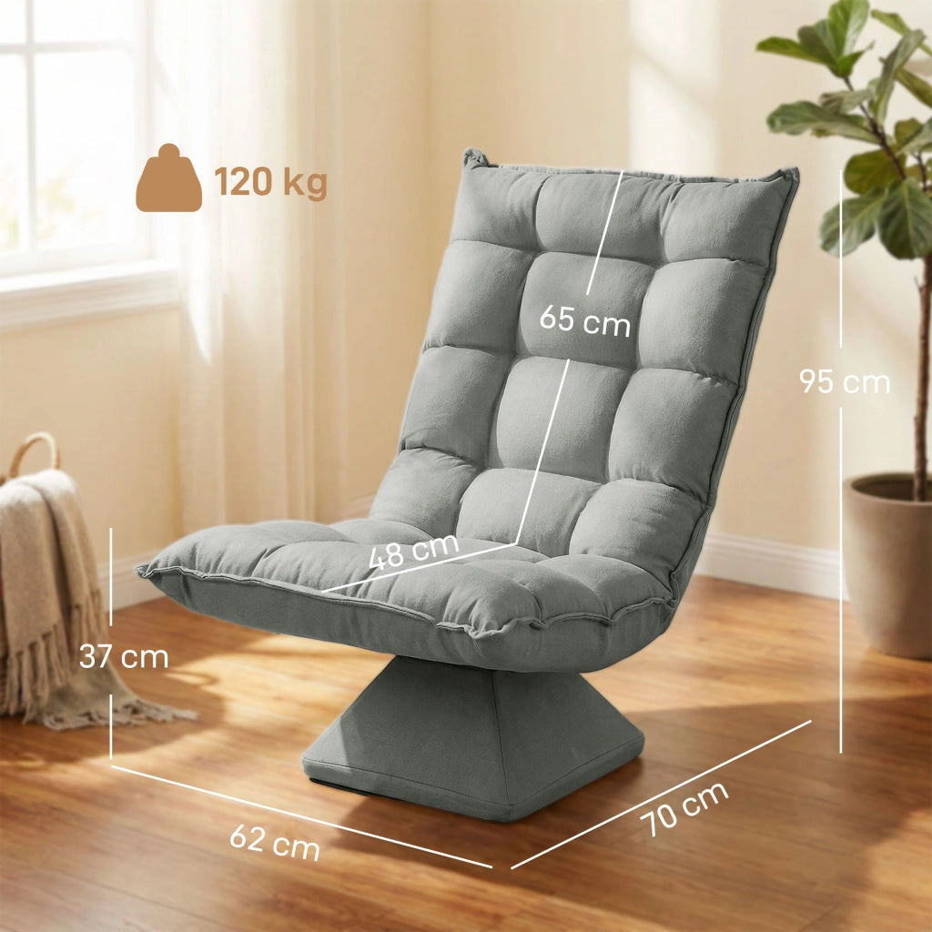 Poltrona Relax Girevole 360¡ã con Schienale Regolabile ¨C zephmum ¨C Tessuto Effetto Velluto Grigio Chiaro