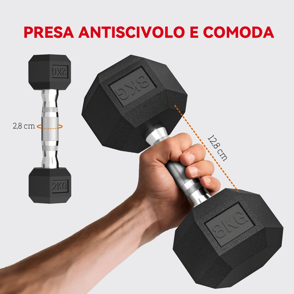 Set Manubri Palestra con Supporto in Metallo ¨C Zephmum ¨C 2x2kg 2x5kg 2x8kg Nero