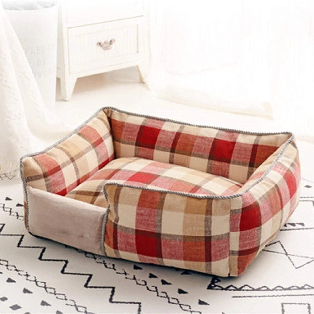Trade Shop - Letto Per Cani Traspirante Cotone Lavabile Divano Tg.s 45x35cm Griglia Rossa -
